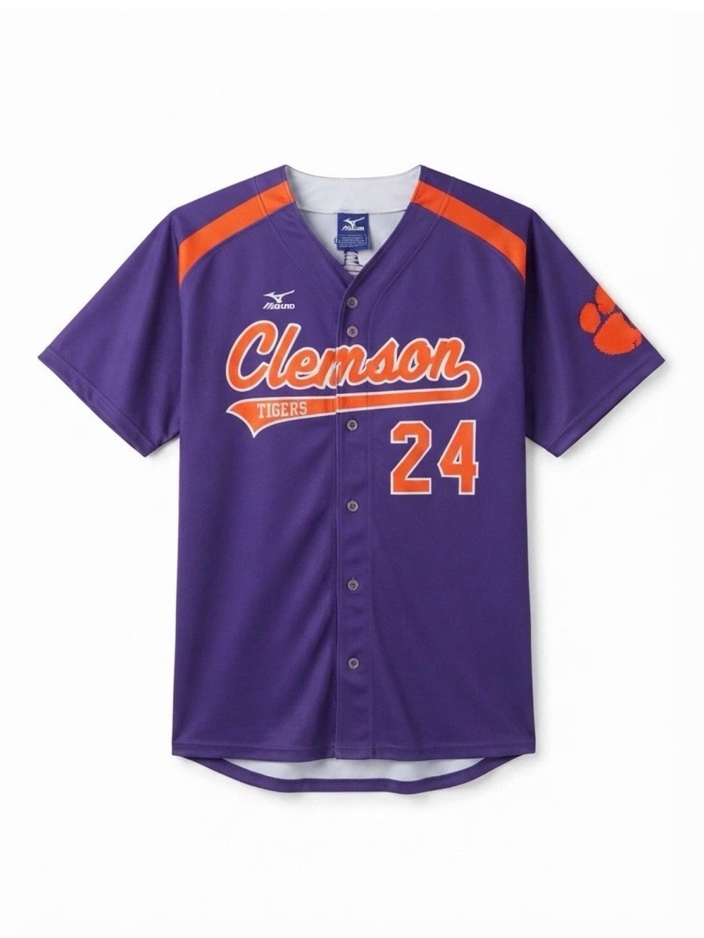 Vintage Mizuno Clemson Tigers Baseball Jersey #24 Purple Size L Made in USA